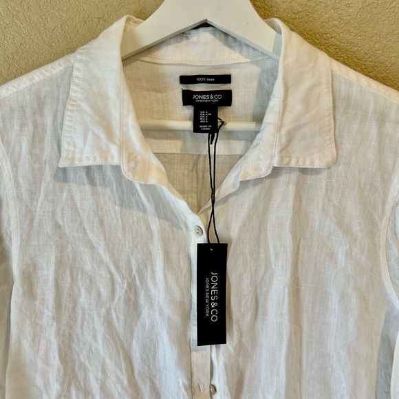 Jones & Co. Women’s 100% Linen White Airy Flowy Button Up Shirt Size L - Picture 3 of 7